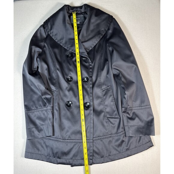 Apt. 9 Satin Trench Coat Women's Large Dark Gray Double Breasted Peacoat Style - Picture 3 of 15